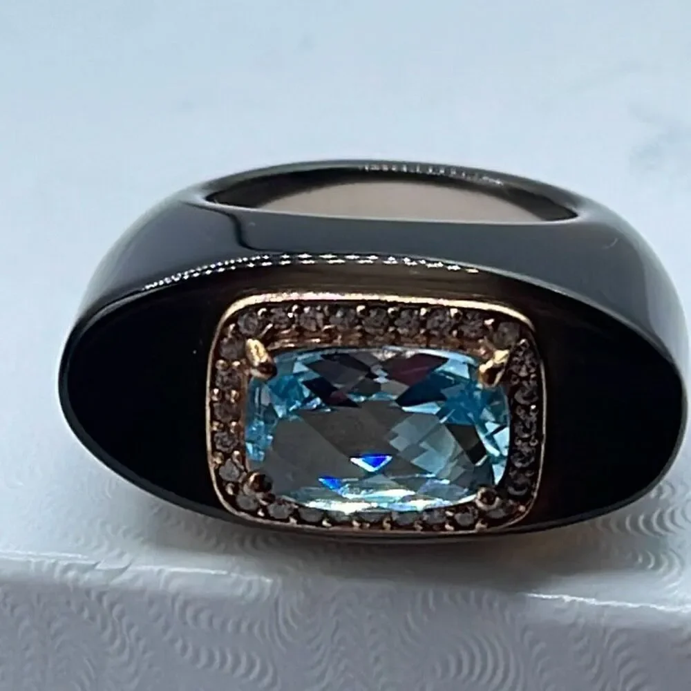 Gemorbit, Inc.,Smokey Topaz, white zircon and blue topaz ring size 8